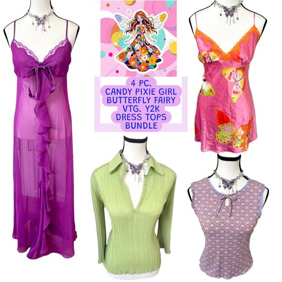 4 PC. Y2K BUTTERFLY FAIRY CANDY‎ PIXIE GIRL DRESS TOP BUNDLE MEDIUM - Picture 1 of 6